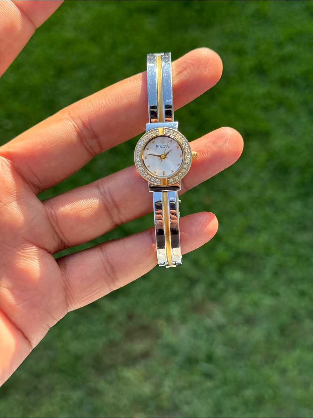 Bulova vintage Women's Two-Tone Crystal Accent Bracelet bangle Watch